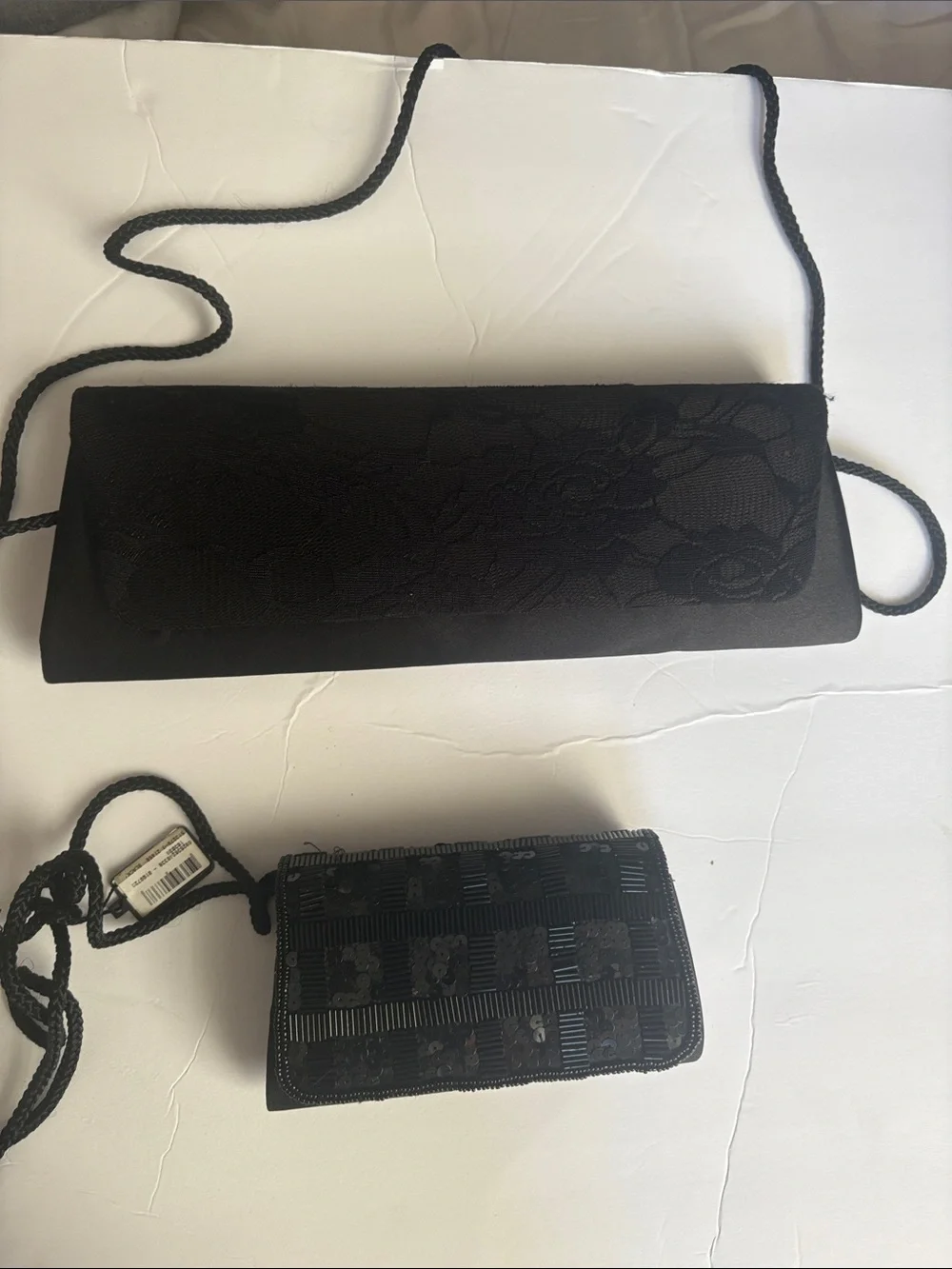 Bijoux Terner Black Sequin Clutch with Braided Strap